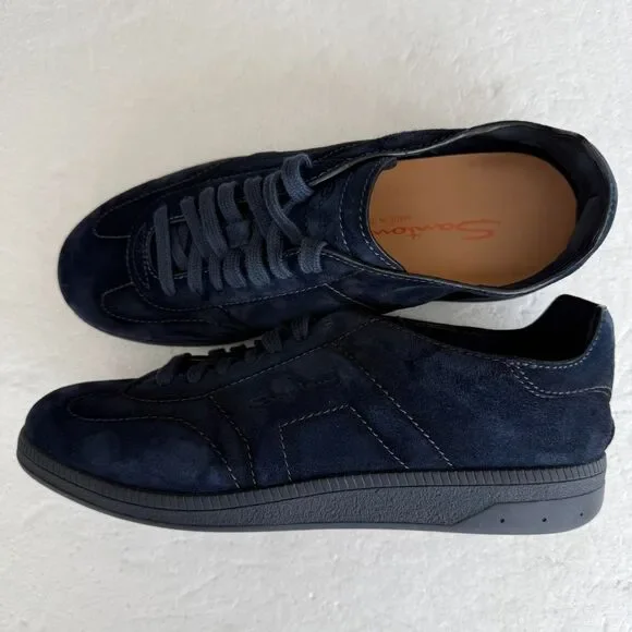 Size 7.5 - Santoni Men's Navy Cube Suede Low-Top Sneakers MADE IN ITALY - Picture 5 of 11